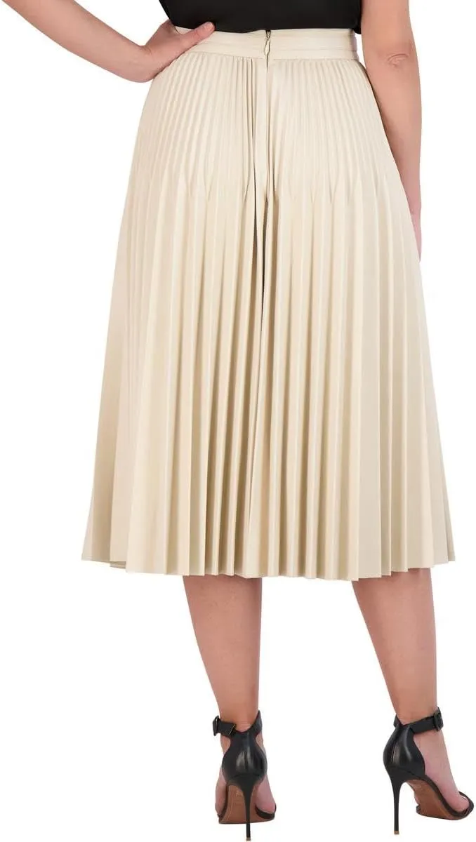 BCBGMAXAZRIA Women's Faux Leather Pleated Skirt with Back Zipper