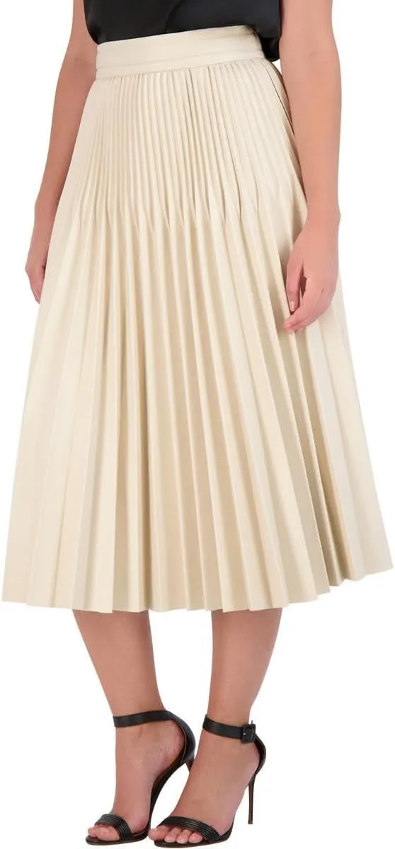 BCBGMAXAZRIA Women's Faux Leather Pleated Skirt with Back Zipper