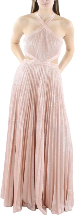 BCBGMAXAZRIA Women's Fit and Flare Sleeveless Floor Length Evening Dress Halter Neck Cut Outs