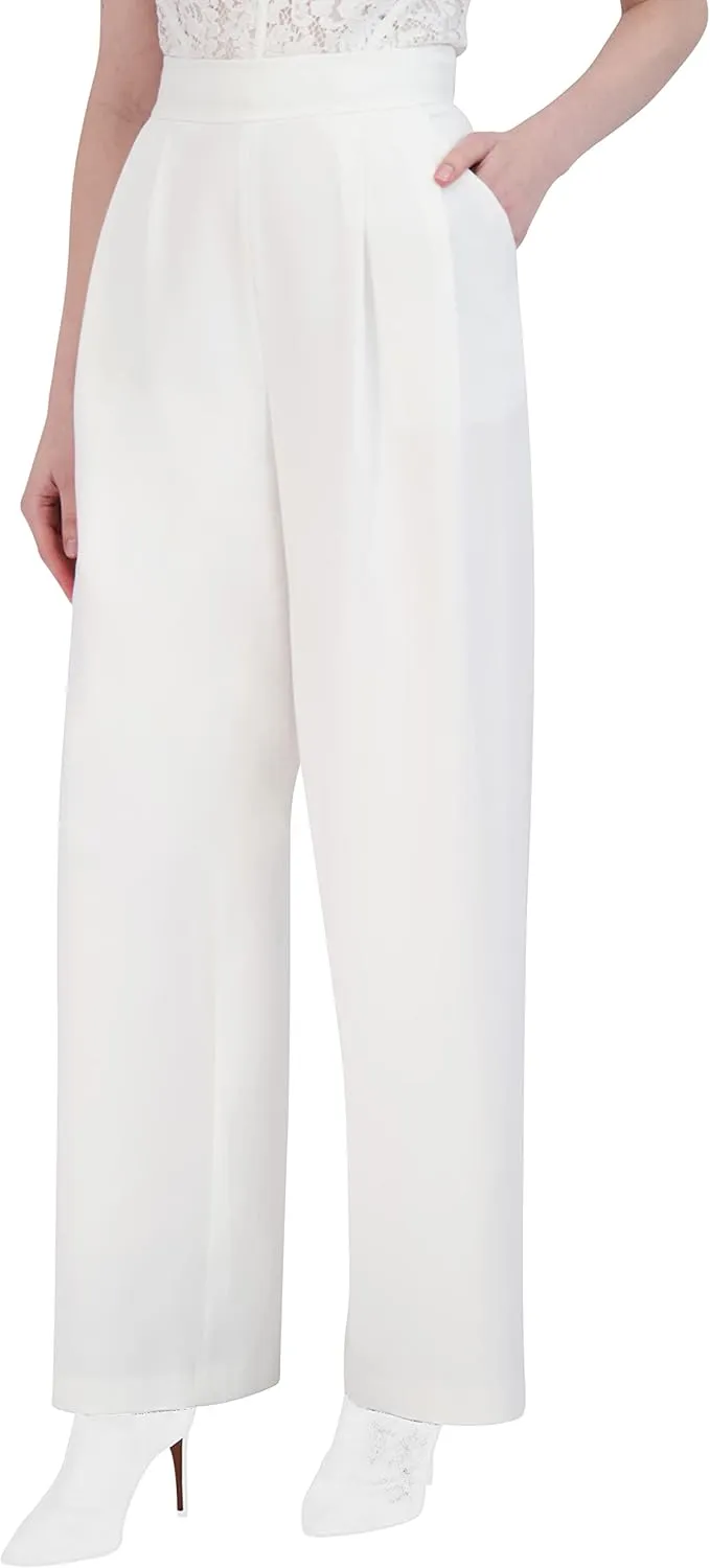 BCBGMAXAZRIA Women's High Waisted Wide Leg Pant Belt Loop Pleated Trouser