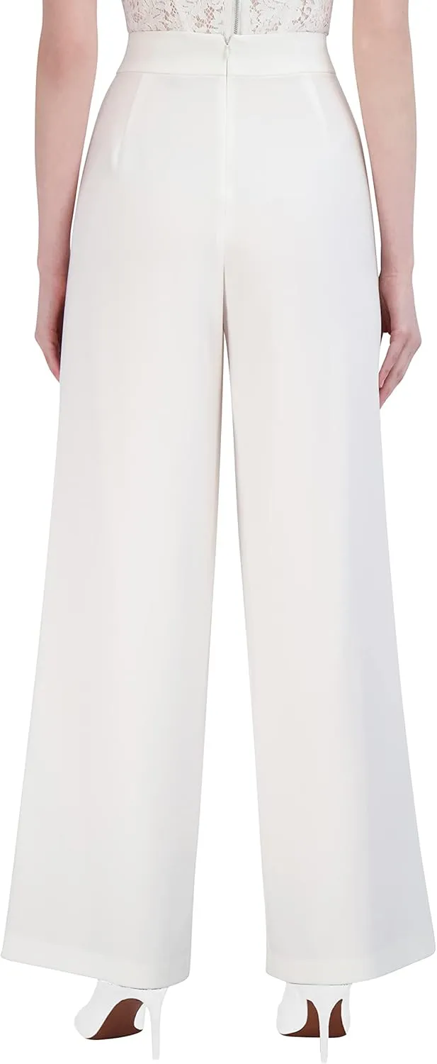 BCBGMAXAZRIA Women's High Waisted Wide Leg Pant Belt Loop Pleated Trouser