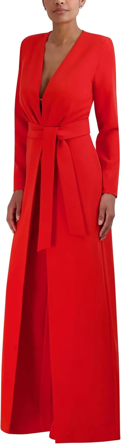 BCBGMAXAZRIA Women's Long Sleeve V Neck Wide Leg Jumpsuit