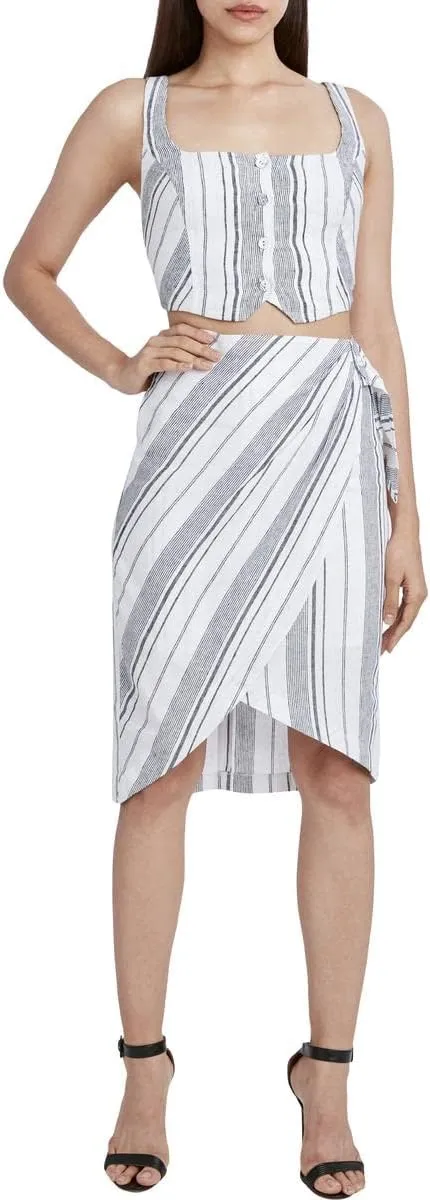 BCBGMAXAZRIA Women's Midi Skirt with High Low Hem and Wrap Detail