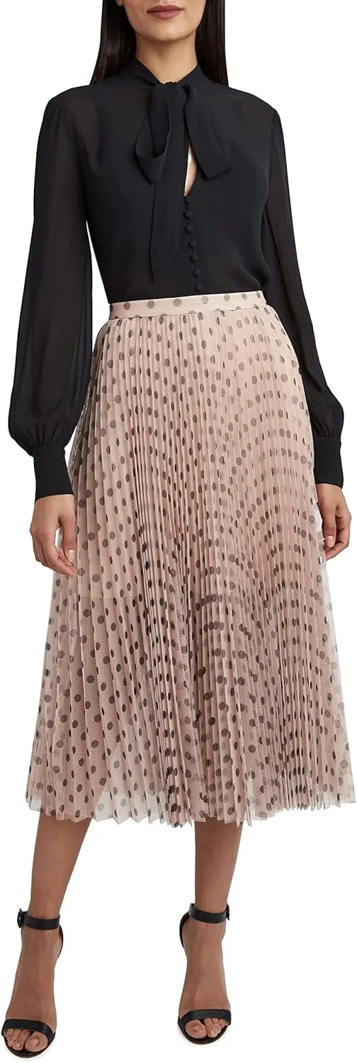 BCBGMAXAZRIA Women's Sheer Pleated a Line Midi Skirt