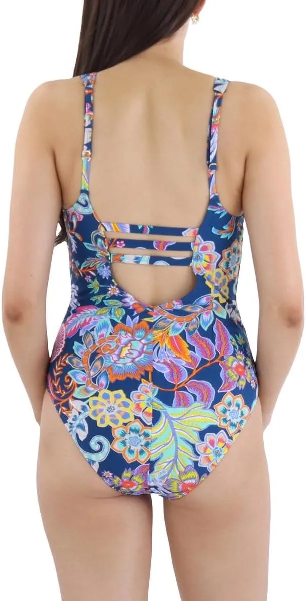 BCBGMAXAZRIA Women's Standard One Piece Swimsuit Lace Up Grommet Tummy Control Quick Dry Bathing Suit