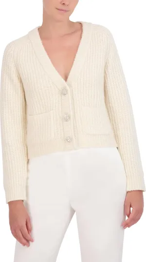 BCBGMAXAZRIA Women's V Neck Long Sleeve Raglan Cardigan with Front Snap Button Closure