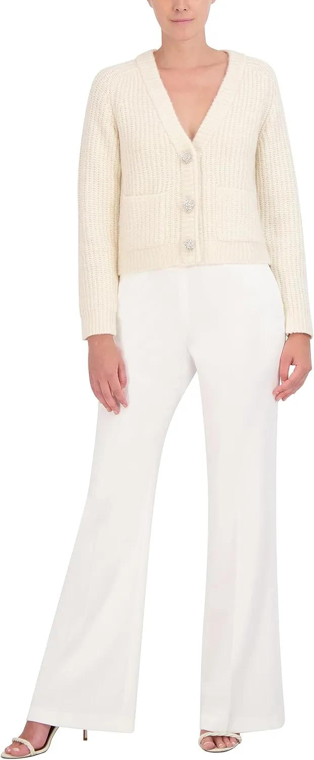 BCBGMAXAZRIA Women's V Neck Long Sleeve Raglan Cardigan with Front Snap Button Closure