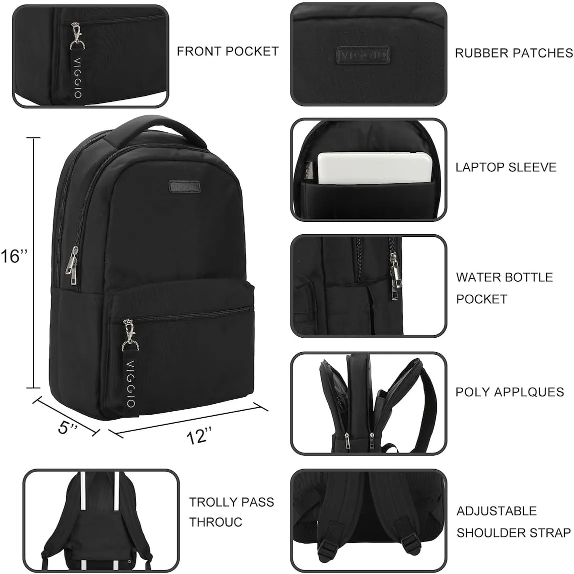 Bioworld Viggio 3-Piece Black Luggage Set