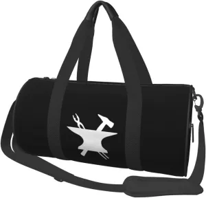 Blacksmith Hammer Logo Convertible Garment Bag with Shoulder Strap, Carry on Garment Duffel Bag for Men Women - Rolling Foldable for Travel Luggage Bags (Black)