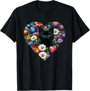 Boho Cute Black Cat Hiding in Spring Flowers T-Shirt