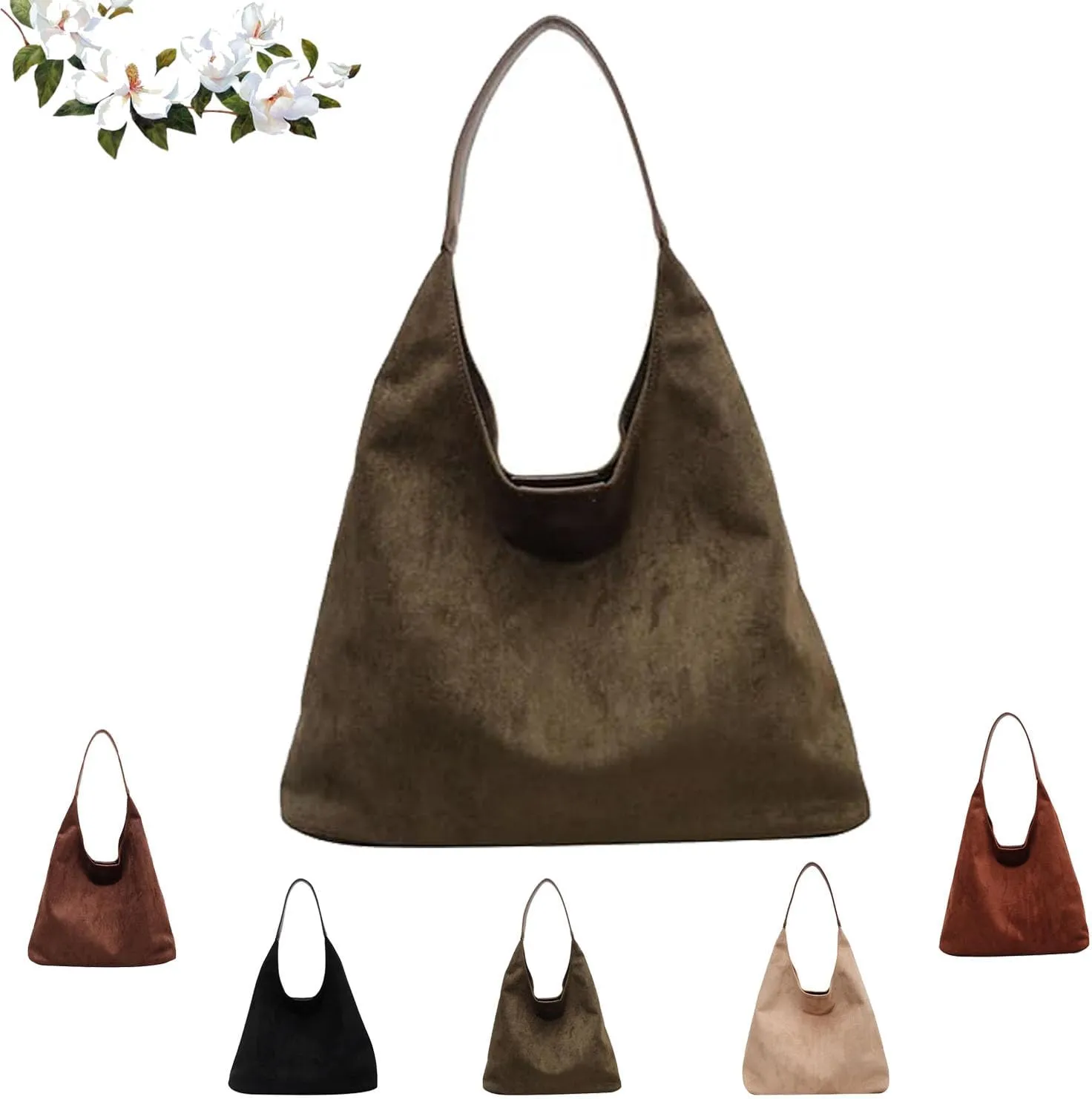 Brown Suede Bag Suede Shoulder Bag Suede Handbags Suede Hobo Bags for Women-Leather Suede Slouchy Tote Bag