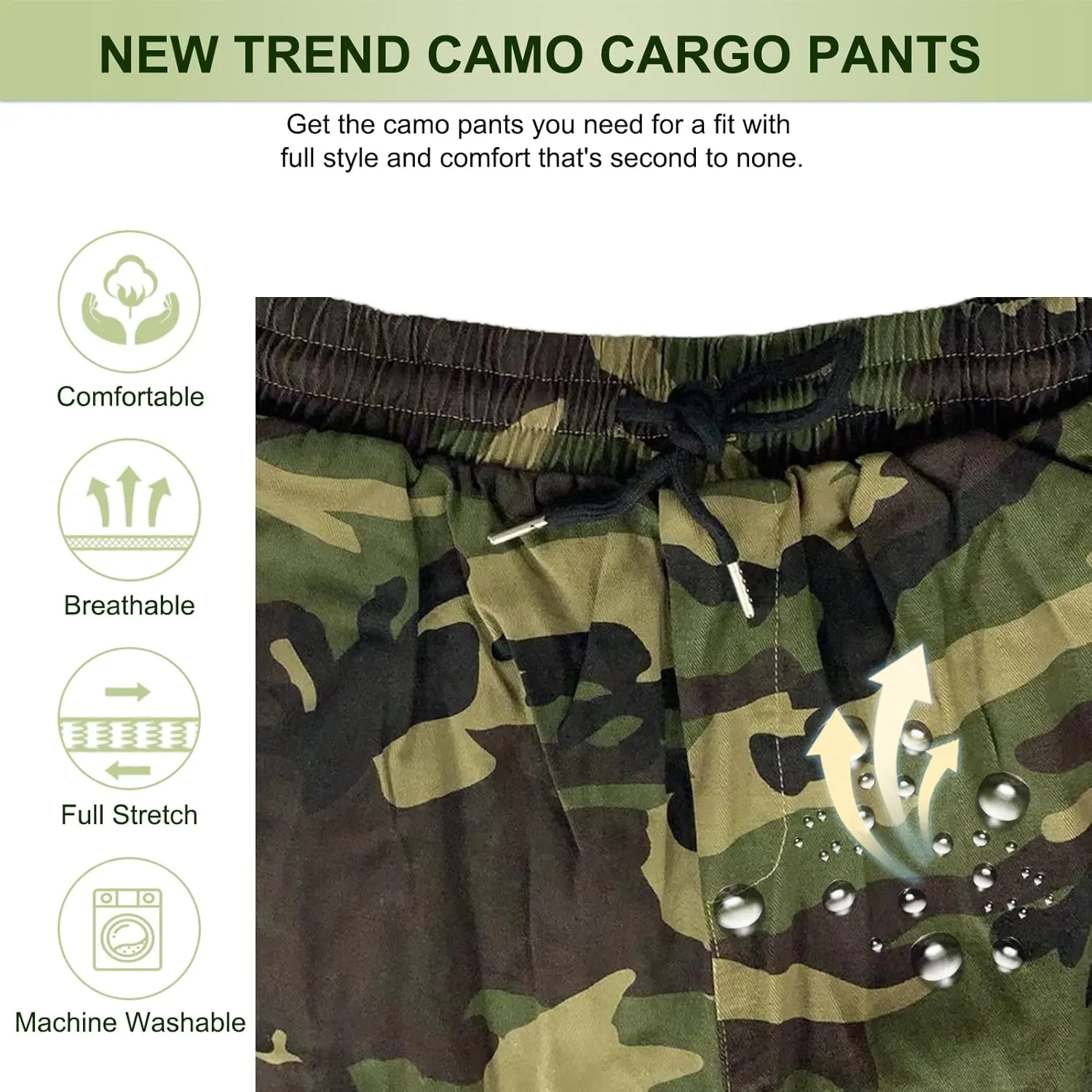 Camo Cargo Pants for Women,Womens Drawstring Elastic Waist Cargo Pants with Pocket,Baggy Camouflage Pants for Women