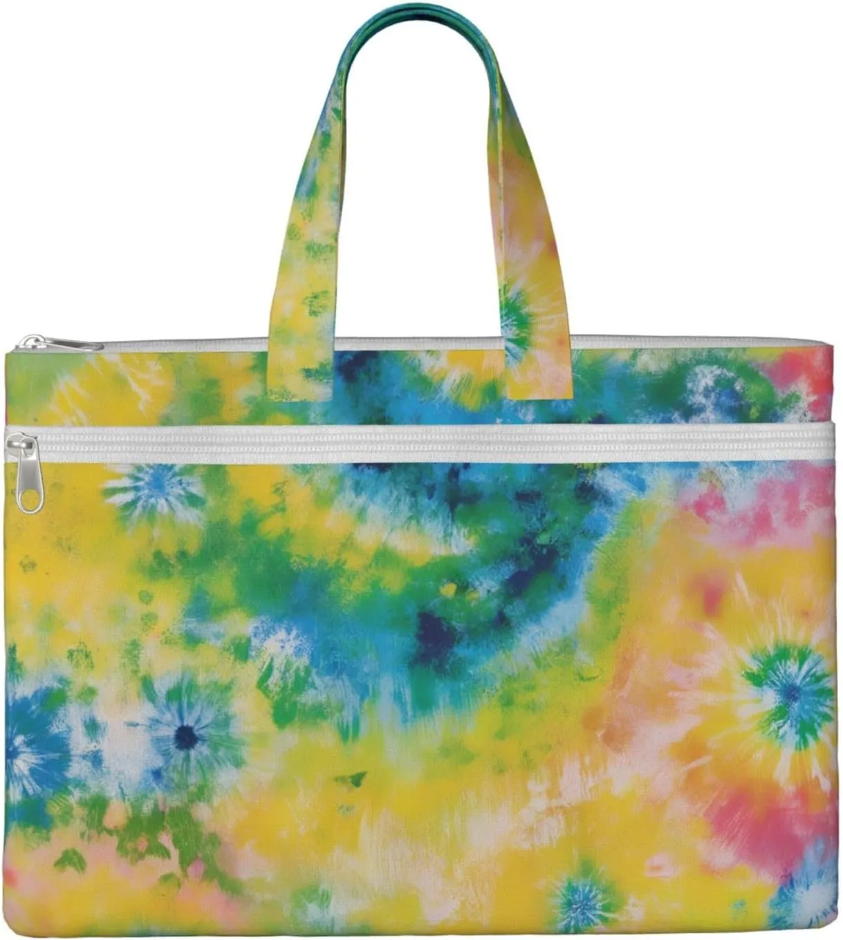Canvas File Bag with Handle, Zippered Waterproof Document Briefcase Compatible with Colorful Rainbow Tie Dye for Business Travel Storage, 15x10.288 Inches