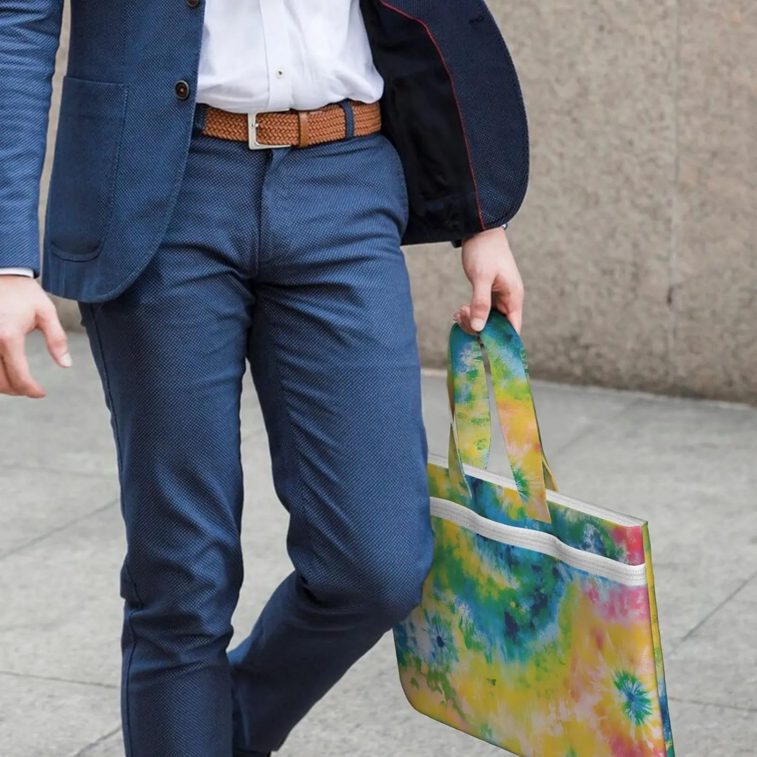 Canvas File Bag with Handle, Zippered Waterproof Document Briefcase Compatible with Colorful Rainbow Tie Dye for Business Travel Storage, 15x10.288 Inches