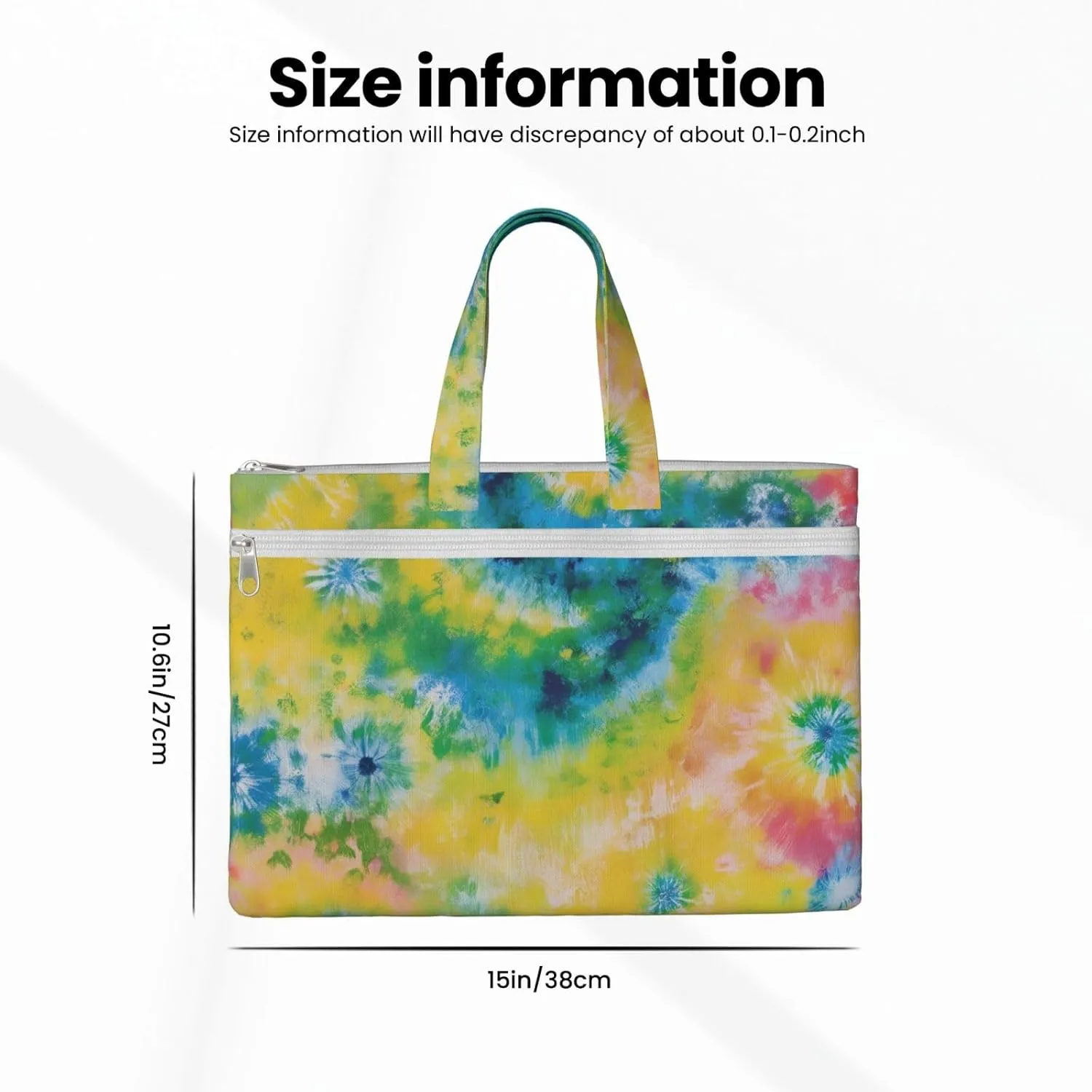 Canvas File Bag with Handle, Zippered Waterproof Document Briefcase Compatible with Colorful Rainbow Tie Dye for Business Travel Storage, 15x10.288 Inches
