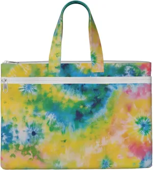 Canvas File Bag with Handle, Zippered Waterproof Document Briefcase Compatible with Colorful Rainbow Tie Dye for Business Travel Storage, 15x10.288 Inches
