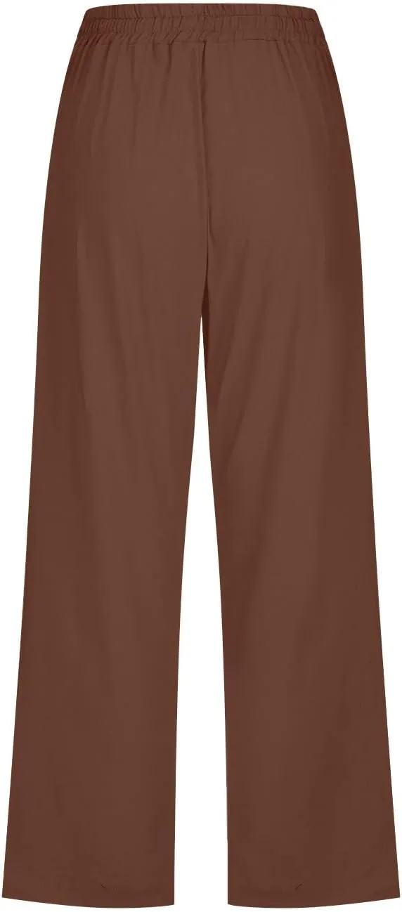 Capri Pants for Women Cotton Linen Summer Pants Elastic Waist Drawstring Wide Leg Capris Beach Travel Vacation Outfits