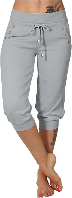 Capri Pants for Women High Waist Drawstring Capris Casual Trousers Summer 2025 Vacation Capri Pants with Pockets