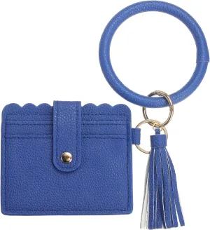 Card Holder Wallet with Keychain Wristlet, Slim PU Leather Wallet for Women, Compact and Lightweight Design for Daily Use, Blue