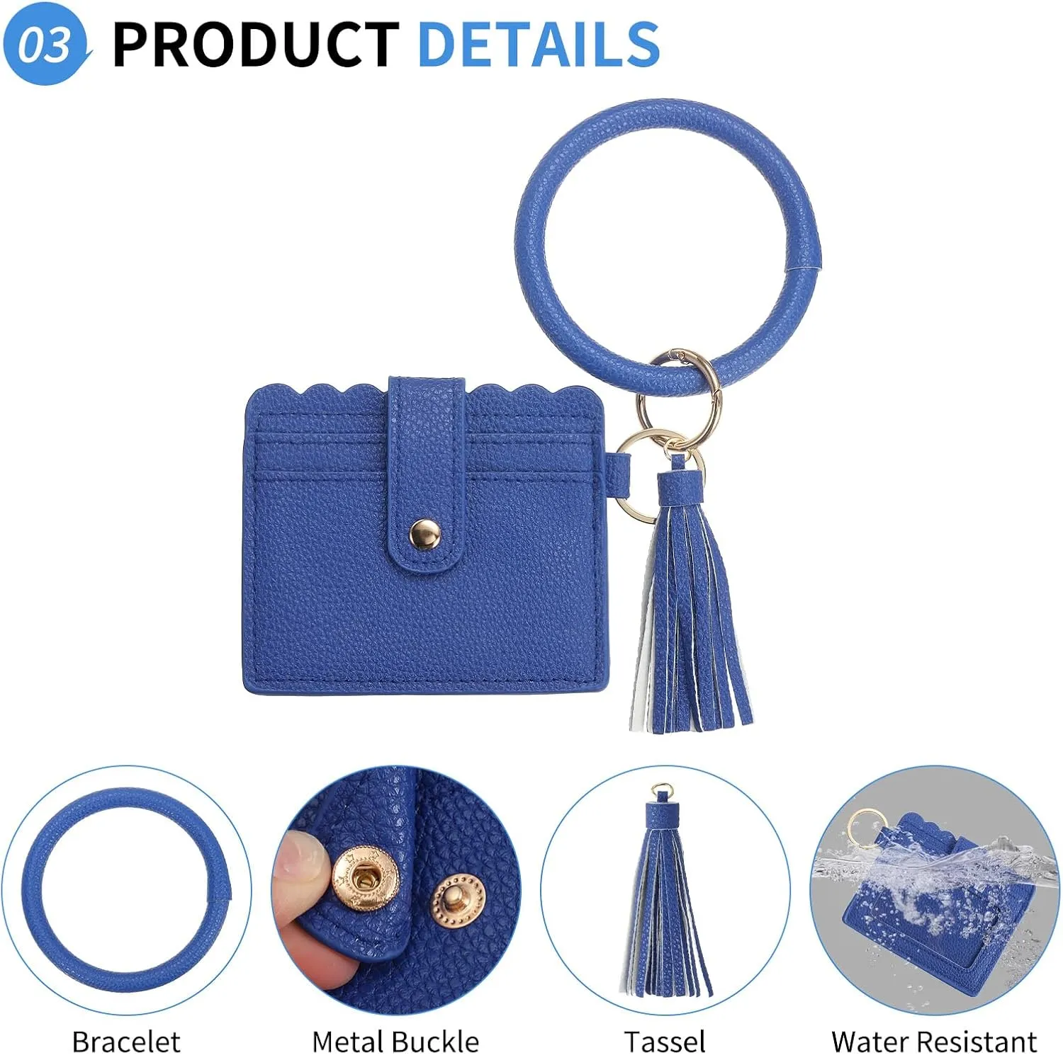 Card Holder Wallet with Keychain Wristlet, Slim PU Leather Wallet for Women, Compact and Lightweight Design for Daily Use, Blue