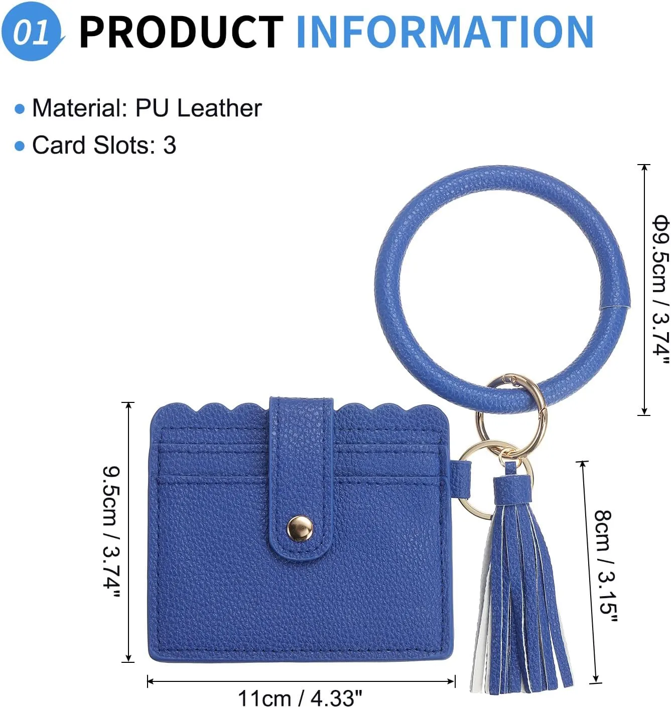 Card Holder Wallet with Keychain Wristlet, Slim PU Leather Wallet for Women, Compact and Lightweight Design for Daily Use, Blue