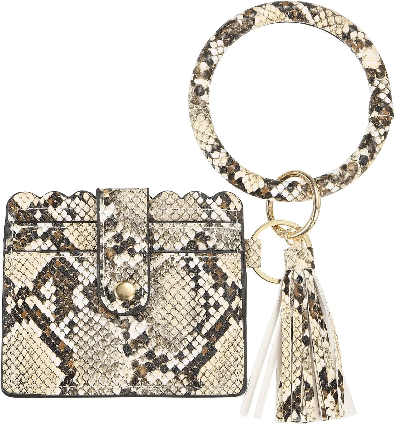 Card Holder Wallet with Keychain Wristlet, Slim PU Leather Wallet for Women, Compact and Lightweight Design for Daily Use, Brown Snake