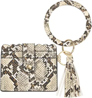 Card Holder Wallet with Keychain Wristlet, Slim PU Leather Wallet for Women, Compact and Lightweight Design for Daily Use, Brown Snake