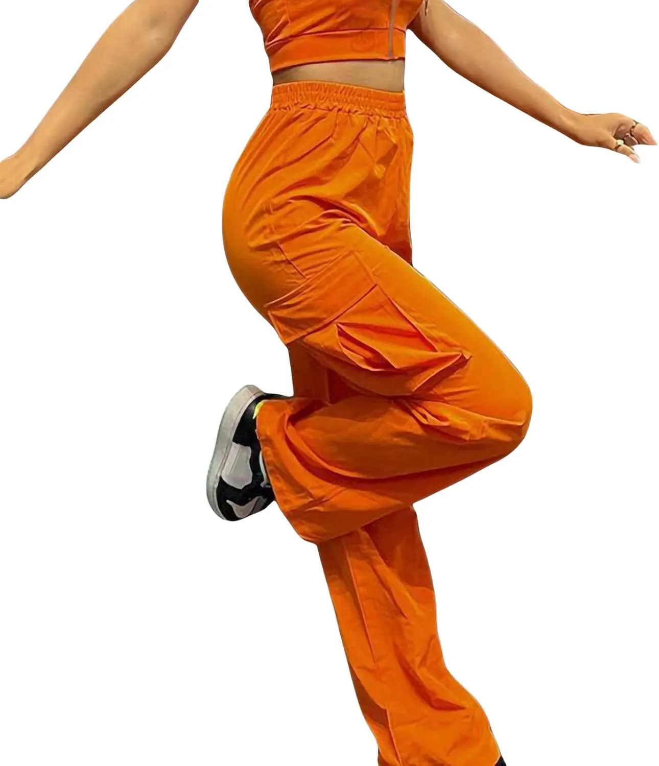 Cargo Pants Women Baggy High Waist Wide Leg Drawstring Pants Loose Casual Straight Cargo Trousers with Pockets Streetwear