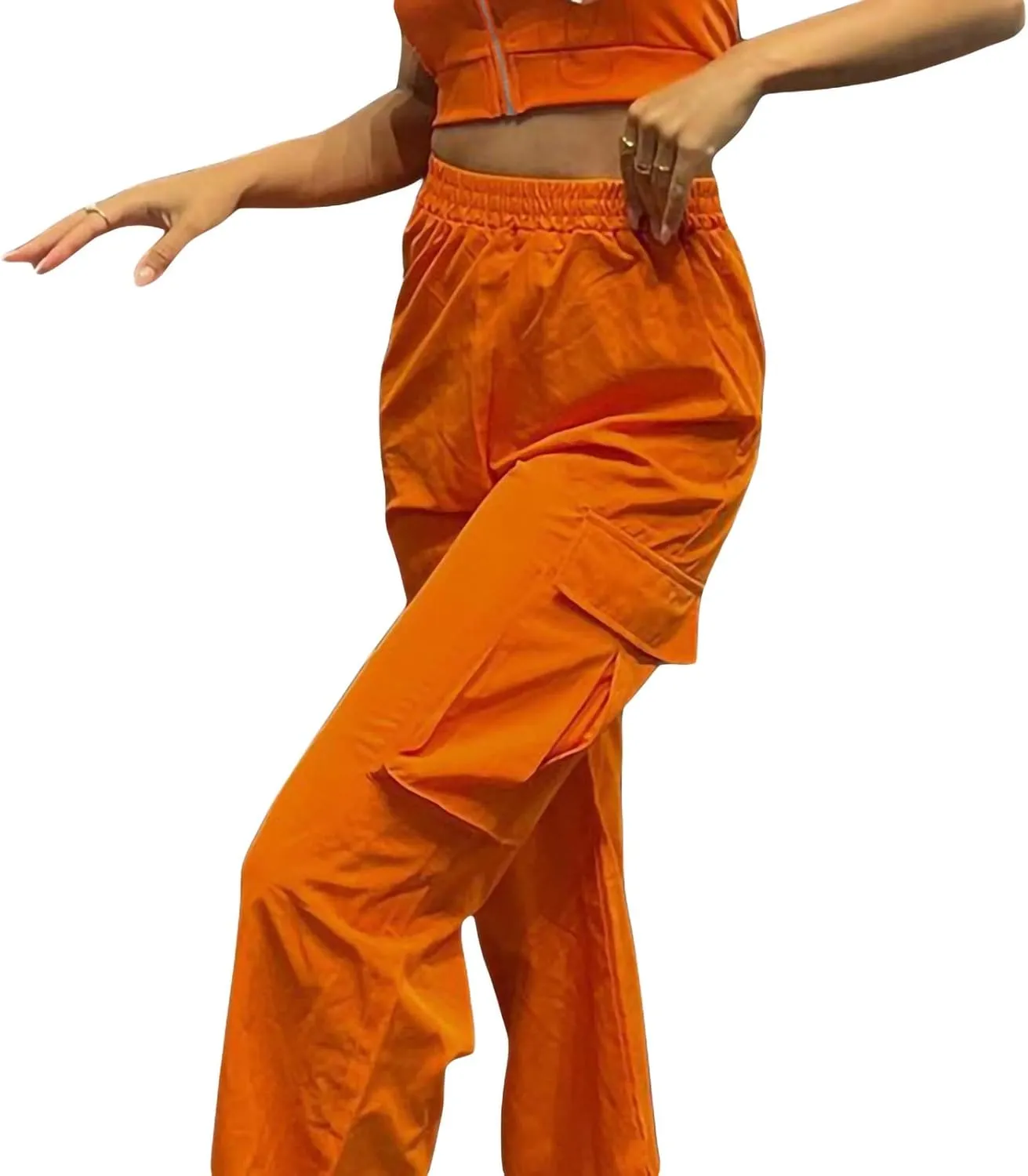 Cargo Pants Women Baggy High Waist Wide Leg Drawstring Pants Loose Casual Straight Cargo Trousers with Pockets Streetwear