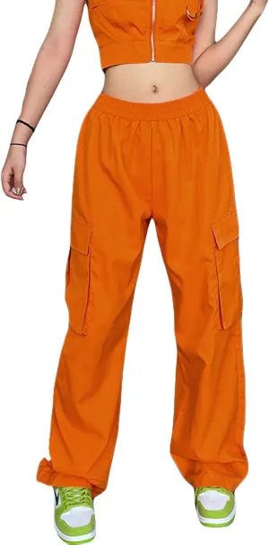 Cargo Pants Women Baggy High Waist Wide Leg Drawstring Pants Loose Casual Straight Cargo Trousers with Pockets Streetwear