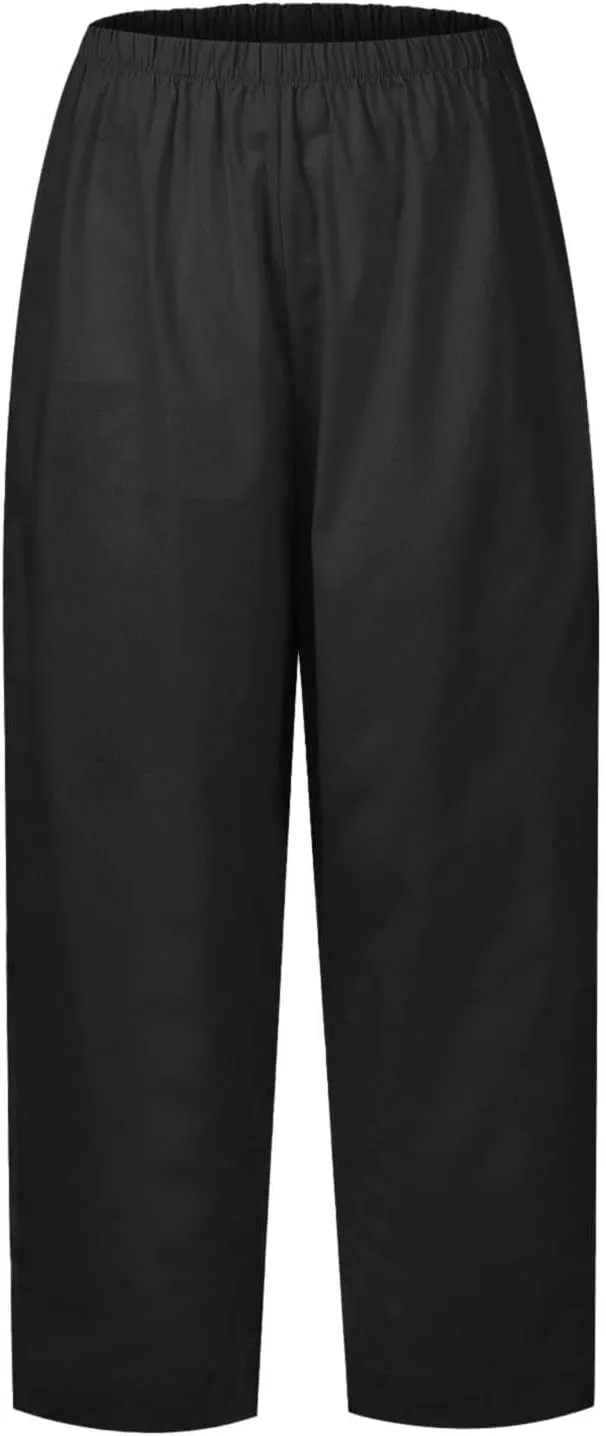 Casual Linen Trousers for Women Solid Color Straight Leg Elastic Waist Loose Comfy Travel Pants Autumn Outdoor Slacks