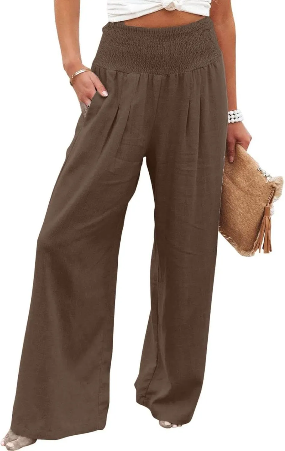 Casual Trousers Pants for Women Loose Wide Leg Baggy Slacks Cotton Linen Pants 2025 Summer Flowy Sweatpants