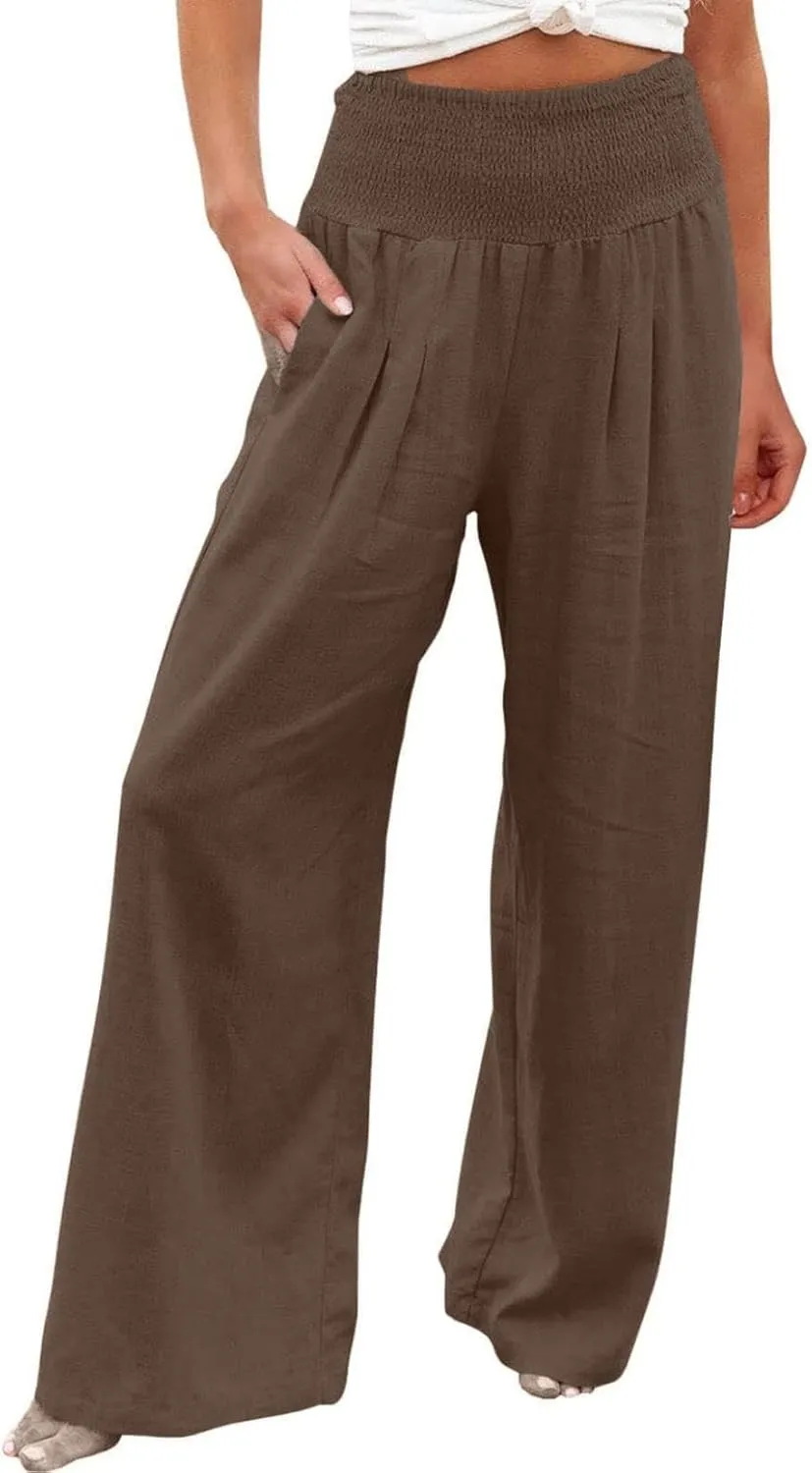 Casual Trousers Pants for Women Loose Wide Leg Baggy Slacks Cotton Linen Pants 2025 Summer Flowy Sweatpants