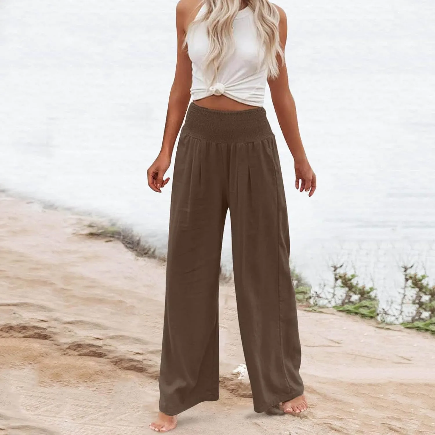 Casual Trousers Pants for Women Loose Wide Leg Baggy Slacks Cotton Linen Pants 2025 Summer Flowy Sweatpants