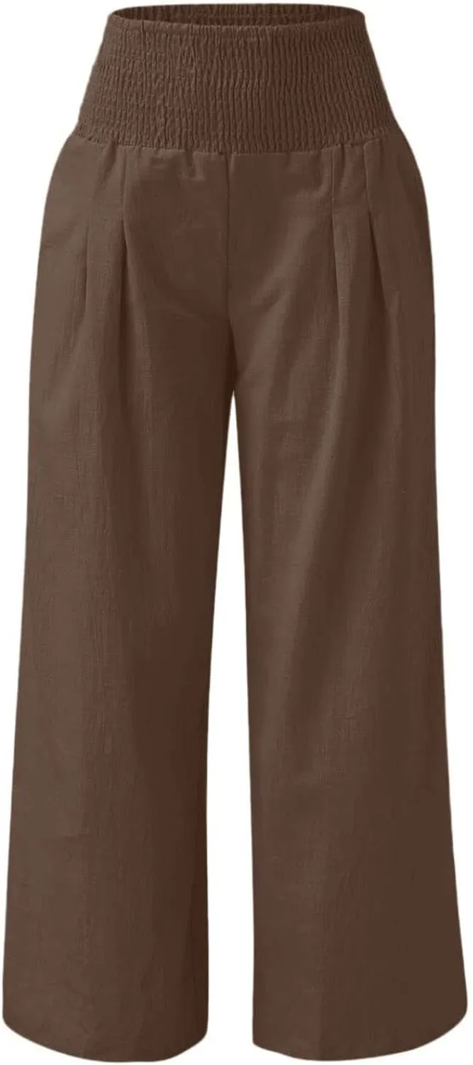 Casual Trousers Pants for Women Loose Wide Leg Baggy Slacks Cotton Linen Pants 2025 Summer Flowy Sweatpants