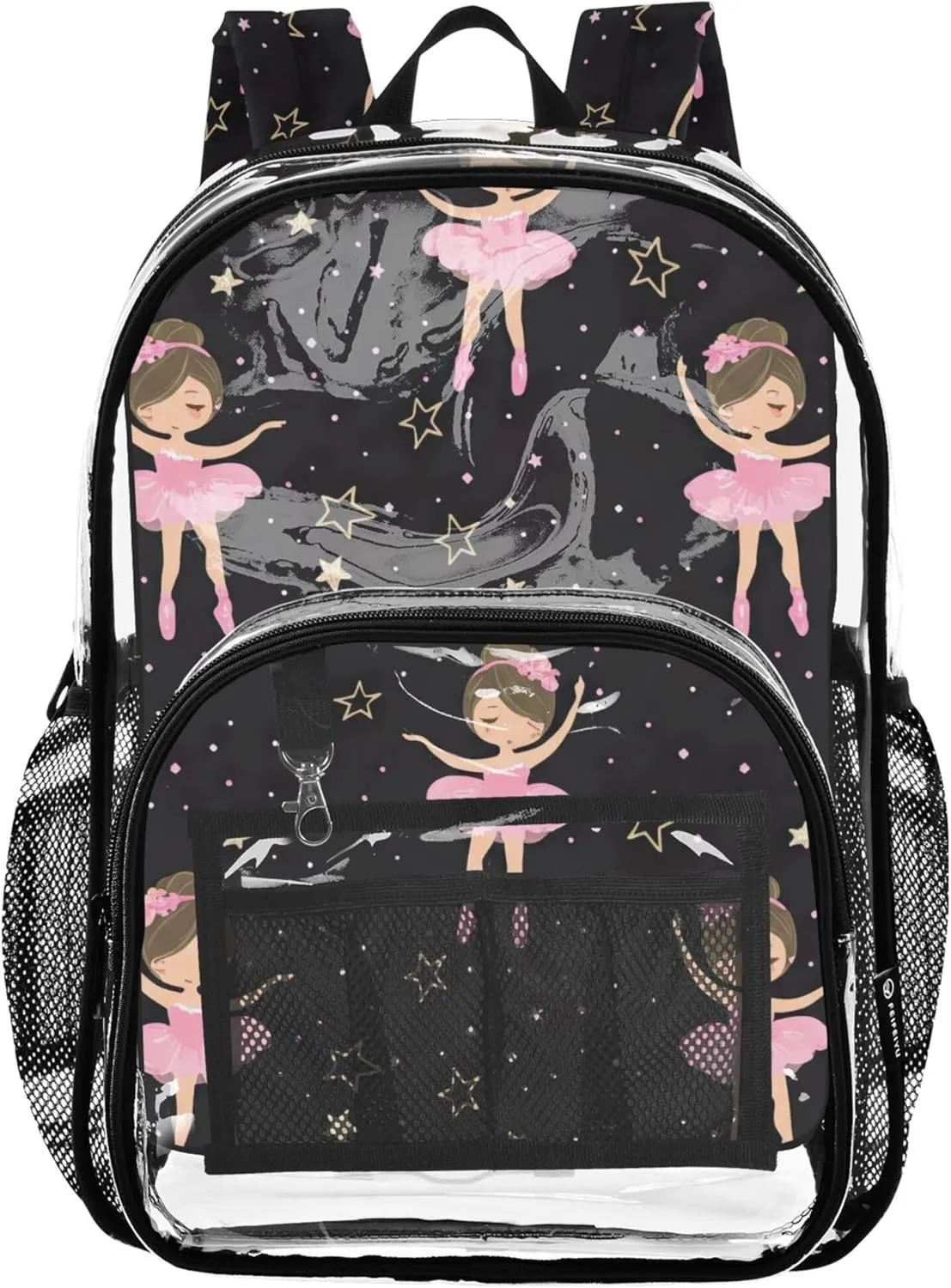 Clear Backpack for Women Cute Ballerina Stars Black Girls Backpack Kids Boys School Clear Plastic Bag Pvc