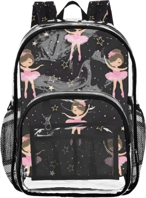 Clear Backpack for Women Cute Ballerina Stars Black Girls Backpack Kids Boys School Clear Plastic Bag Pvc