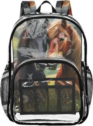 Clear Backpack for Women Horses Cute Print Boys Backpacks for Girls Plastic See through Bookbag