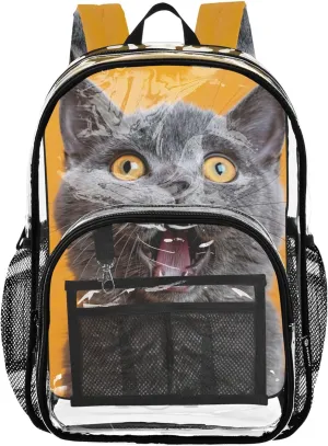 Clear Backpack for Women Kids Backpack for Girls Large Plastic Approved Bag Funny British Shorthair Cat