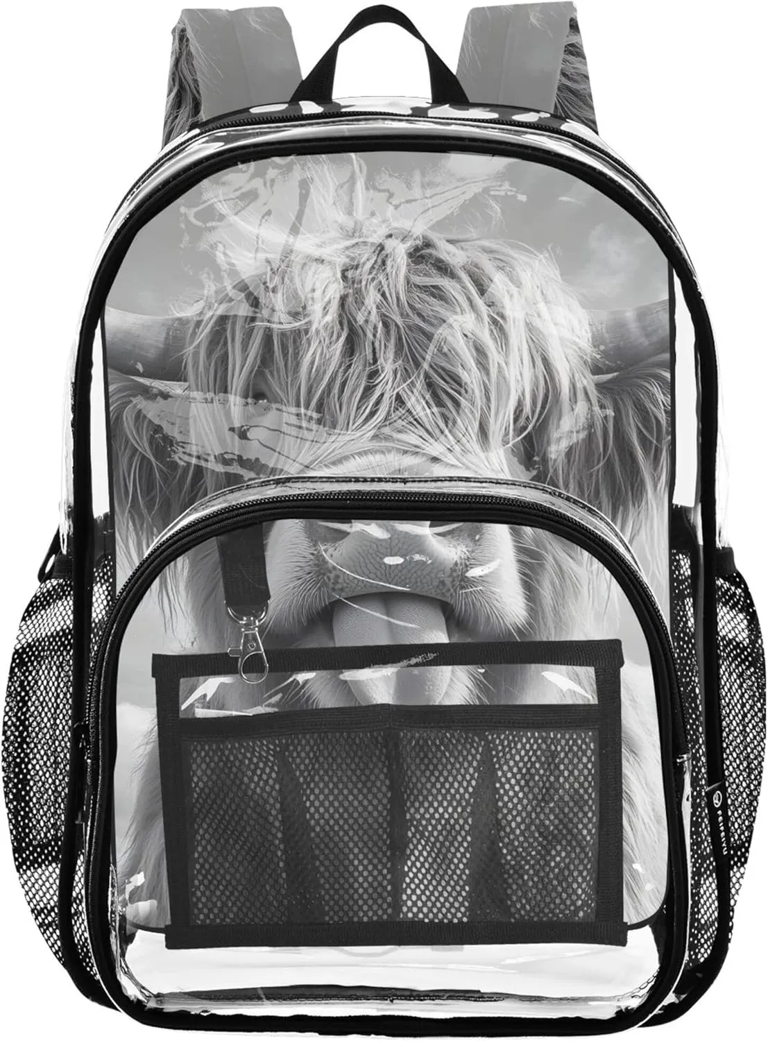 Clear Backpack for Women Silly Highland Cow Tongue Out Kids Backpack Boys Girls Approved Shoulder Bag