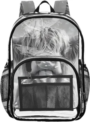 Clear Backpack for Women Silly Highland Cow Tongue Out Kids Backpack Boys Girls Approved Shoulder Bag