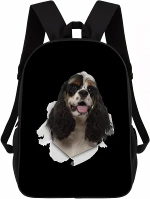 Cocker Backpack Daypack Lovely Dog Print Bookbag Laptop Bag For Work Travel Hiking 17 Inch Black Lightweight Style 1