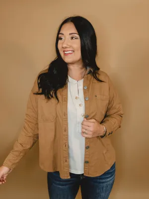 Corduroy Button Down Long Sleeve Jacket - Tan