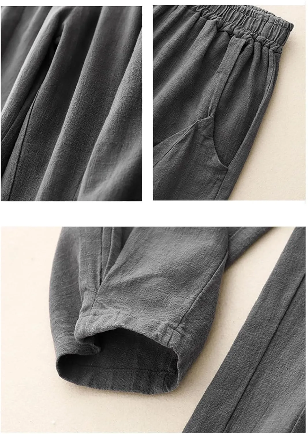 Cotton Linen Pants Women Capri Pants High Waist Pants Cinch Bottom Baggy Casual Summer Travel Trouser with Pockets