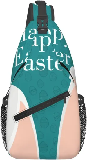 Crossbody Sling Bag for Men Women, Easter Rabbit Ears Sling Backpack Shoulder Chest Bag, Anti Theft Travel Hiking Daypacks