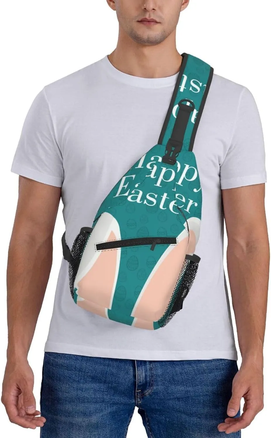 Crossbody Sling Bag for Men Women, Easter Rabbit Ears Sling Backpack Shoulder Chest Bag, Anti Theft Travel Hiking Daypacks