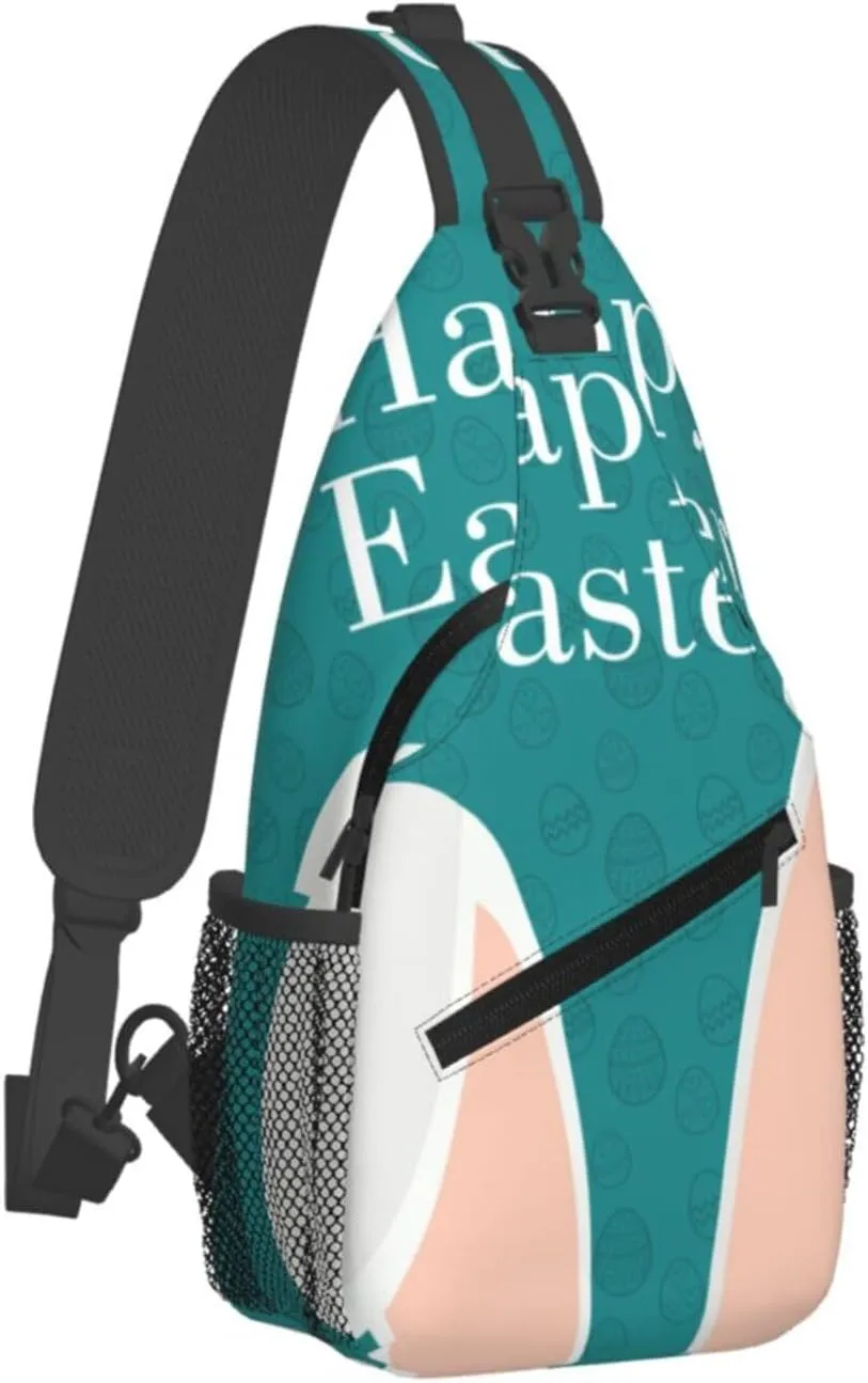 Crossbody Sling Bag for Men Women, Easter Rabbit Ears Sling Backpack Shoulder Chest Bag, Anti Theft Travel Hiking Daypacks