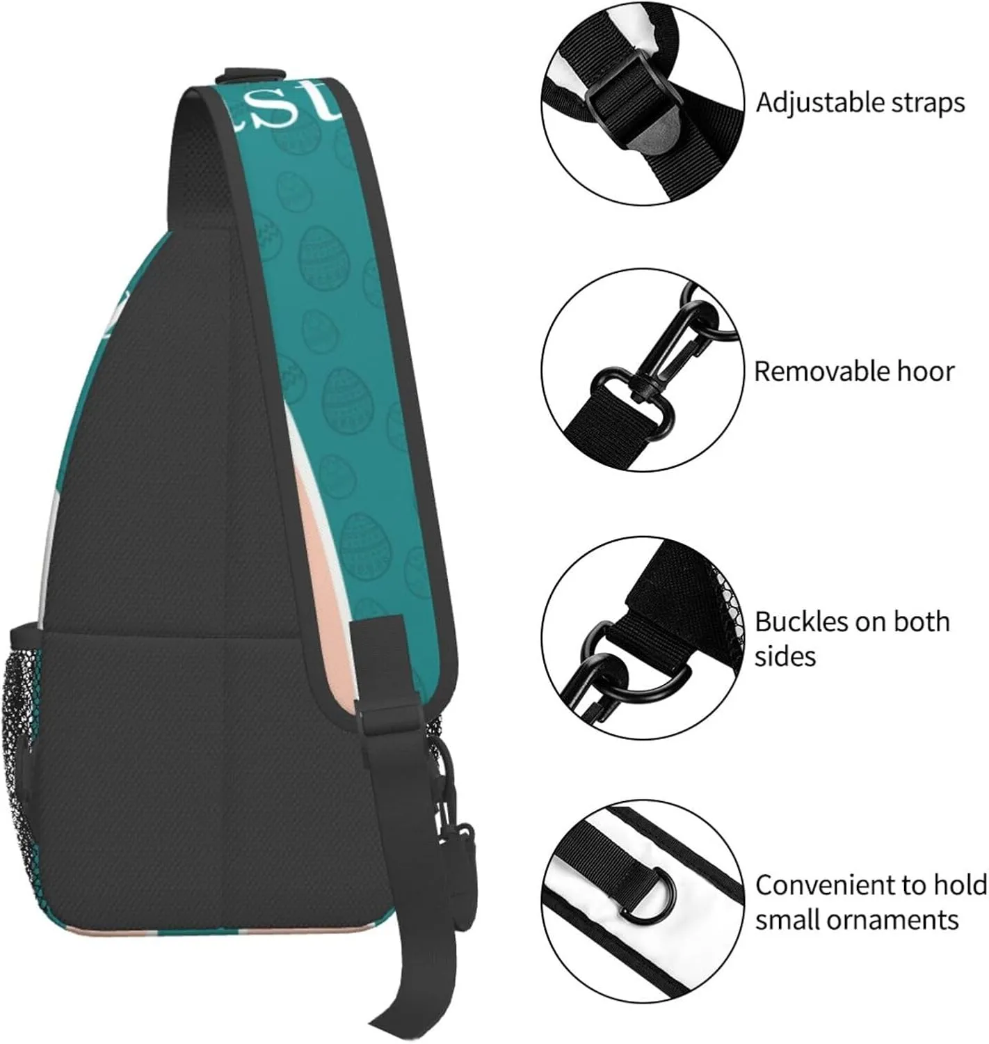 Crossbody Sling Bag for Men Women, Easter Rabbit Ears Sling Backpack Shoulder Chest Bag, Anti Theft Travel Hiking Daypacks
