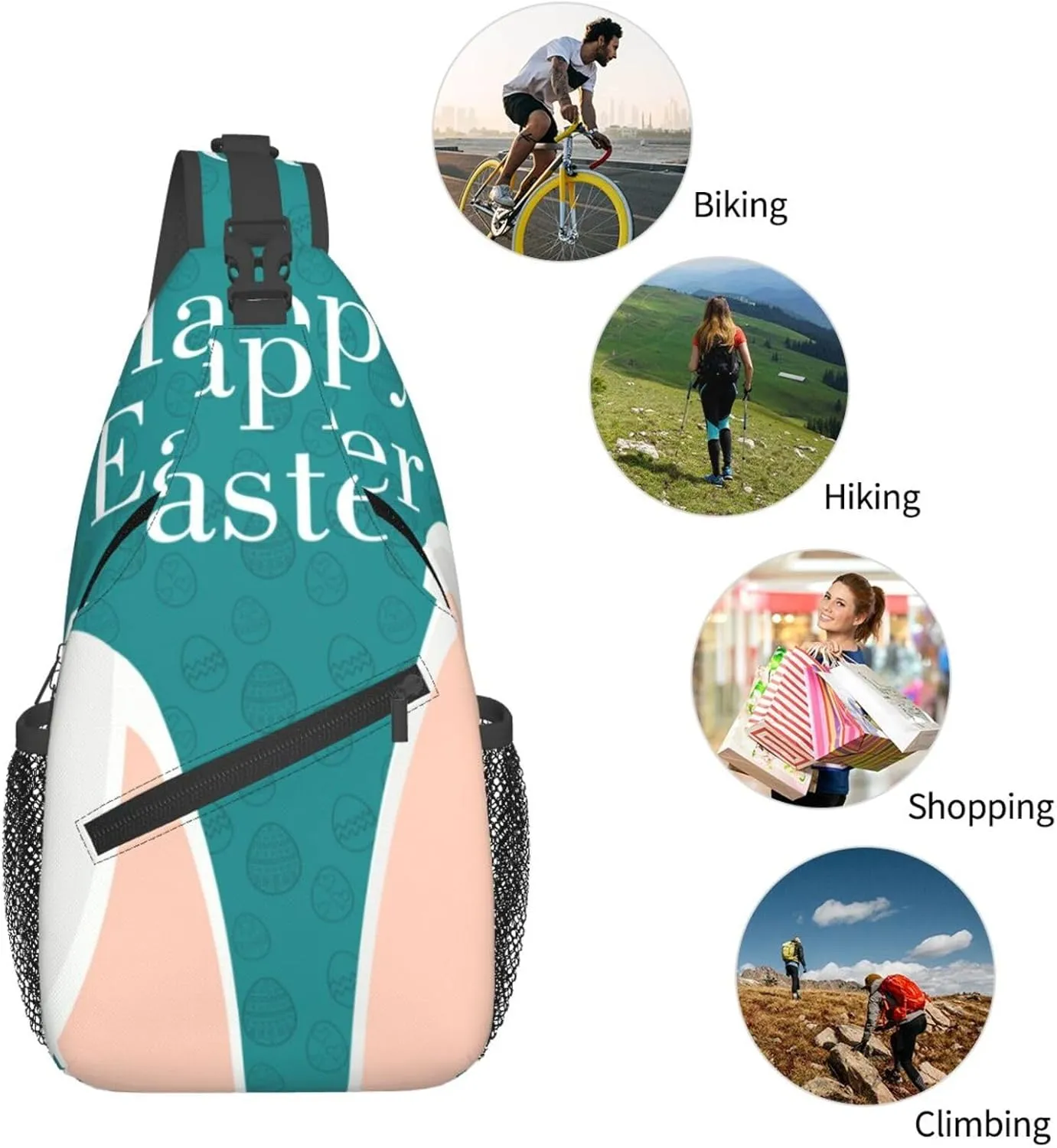 Crossbody Sling Bag for Men Women, Easter Rabbit Ears Sling Backpack Shoulder Chest Bag, Anti Theft Travel Hiking Daypacks
