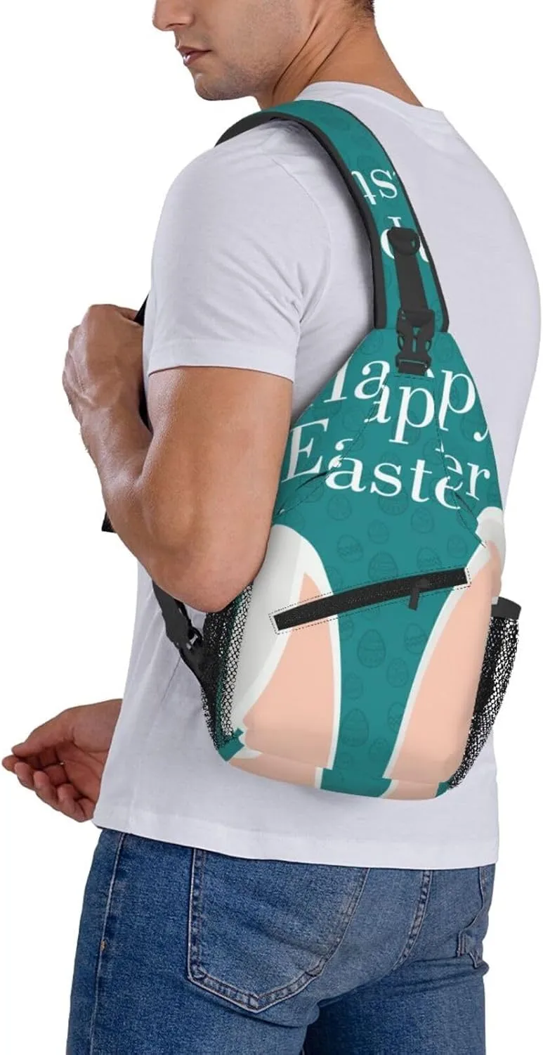 Crossbody Sling Bag for Men Women, Easter Rabbit Ears Sling Backpack Shoulder Chest Bag, Anti Theft Travel Hiking Daypacks